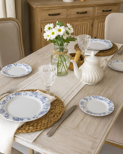 VAJILLA SET 18 PORCELANA FLORAL AZUL