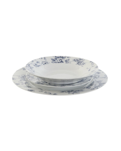 VAJILLA SET 18 PORCELANA FLORAL AZUL