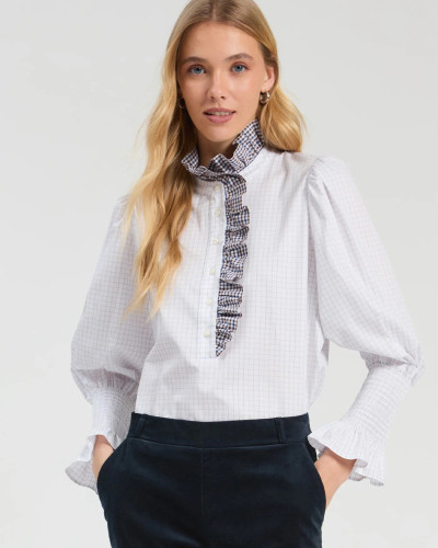 CAMISA VOLANTES CUADRITO ALGODON