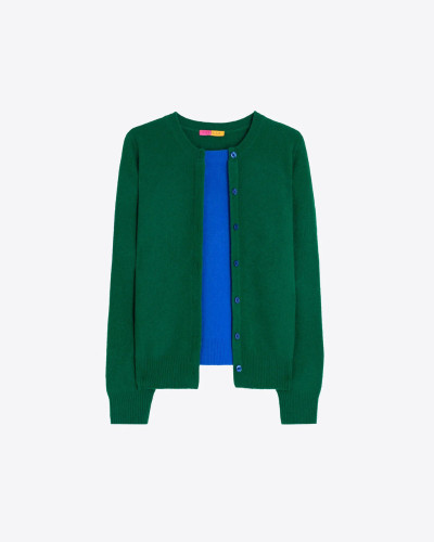 CARDIGAN EFECTO DOBLE CAPA VERDE-AZUL