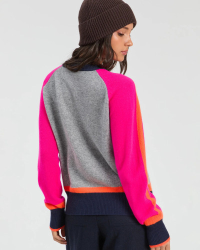 JERSEY GRIS MANGAS FUCSIA