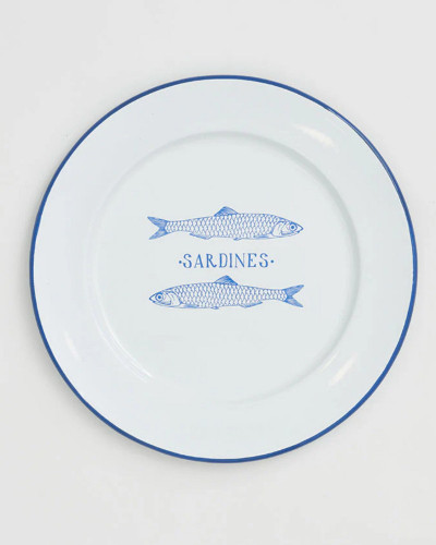 Plato grande en metal esmaltado blanco "sardinas" de venta online en la central 1897