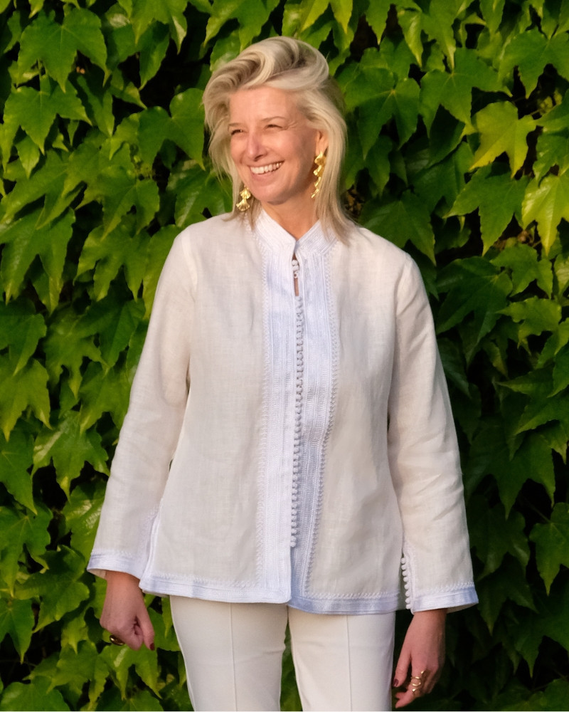 KAFTAN DE LINO 100% CON PASAMANERÍA ORIENTAL DE SEDA.