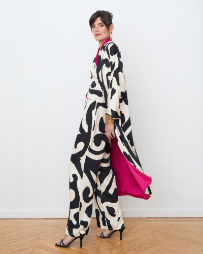 KIMONO LARGO BLANCO/NEGRO