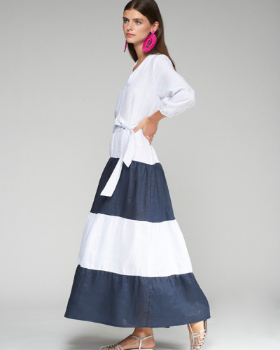 VESTIDO FRANJAS AZULES BLANCAS