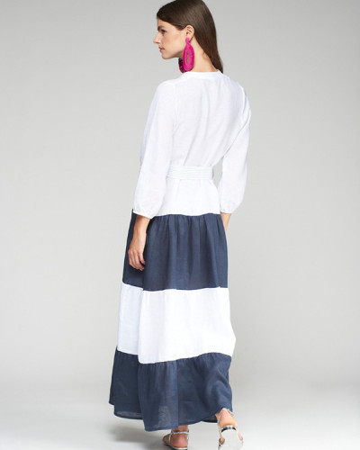 VESTIDO FRANJAS AZULES BLANCAS
