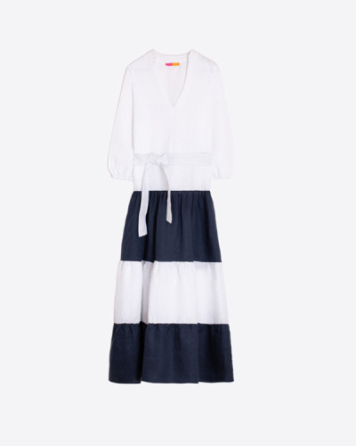 VESTIDO FRANJAS AZULES BLANCAS